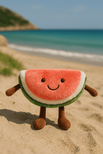 Pluche Watermeloen Knuffel – Zachte Fruitknuffel met Vrolijk Gezichtje