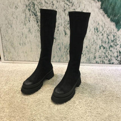 Dames Hoge Laarzen – Stretch Pasvorm & Chunky Zool