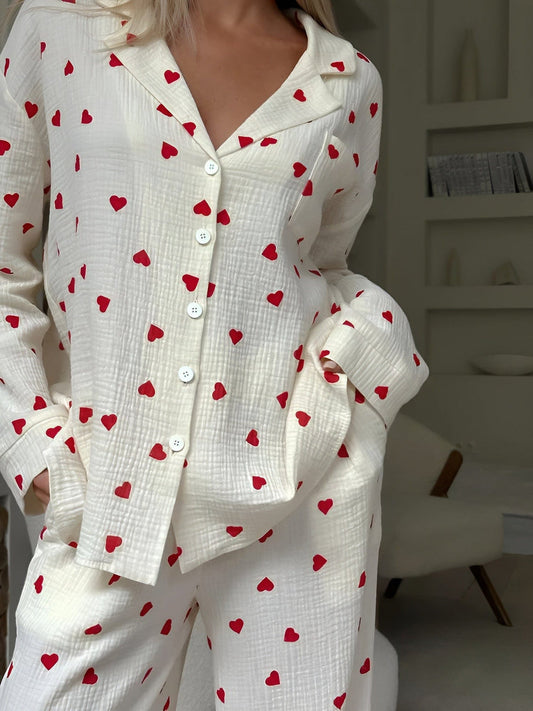 Dames Pyjama Set met Hartjes – Comfortabele Loungewear