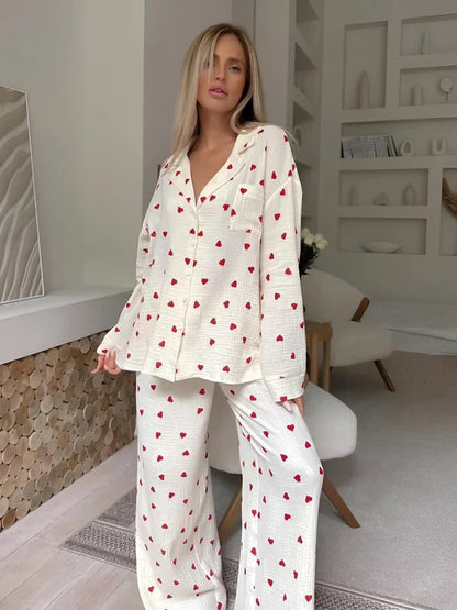 Dames Pyjama Set met Hartjes – Comfortabele Loungewear