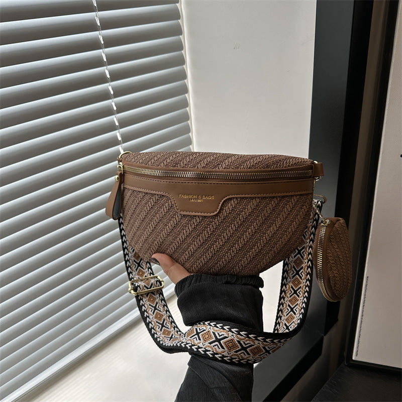 Raffia Crossbody Heuptas – Dames Fanny Pack met Extra Mini Tasje – Boho Zomerstijl