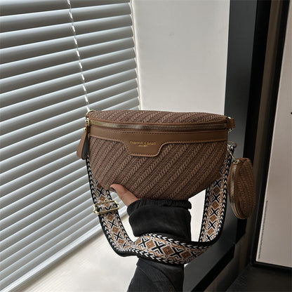Raffia Crossbody Heuptas – Dames Fanny Pack met Extra Mini Tasje – Boho Zomerstijl