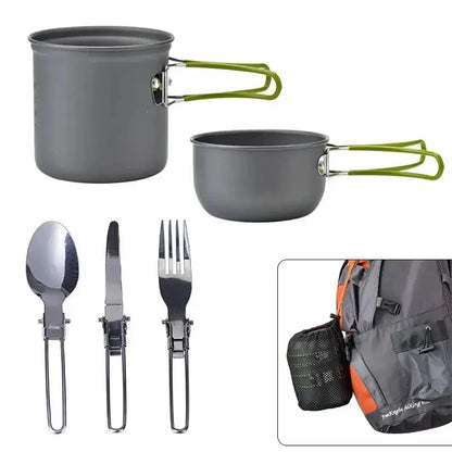 Outdoor Kookset – Lichtgewicht & Compact – Camping Pannenset met Bestek