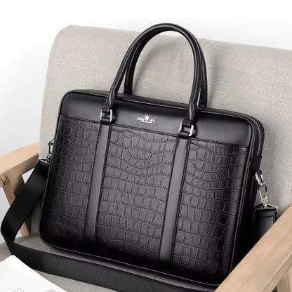 Stoere leren laptoptas 13 inch – Luxe krokodillenprint & zakelijke look