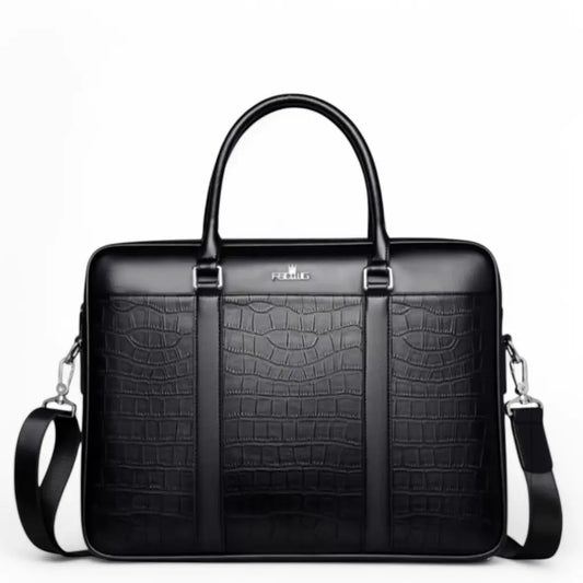 Stoere leren laptoptas 13 inch – Luxe krokodillenprint & zakelijke look