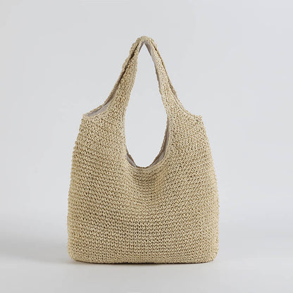 Bohemian Strandtas – Grote Rieten Shopper met Rits, Duurzaam Geweven
