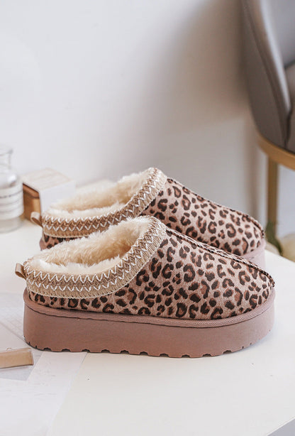 Dames Pantoffels Luipaardprint – Warme Winter Slippers met Bontvoering en Antislip Zool