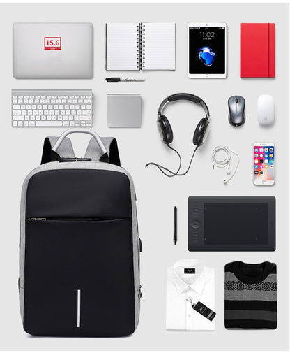 Waterdichte Anti-Diefstal Laptop Rugzak – 15.6" – USB Poort – Draagtas voor Werk & Reizen – Grijs/Zwart