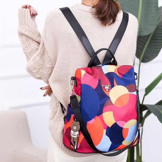 Waterdichte Anti-Diefstal Rugzak – Kleurrijk Design – Dames Rugtas met USB Poort & Verborgen Rits